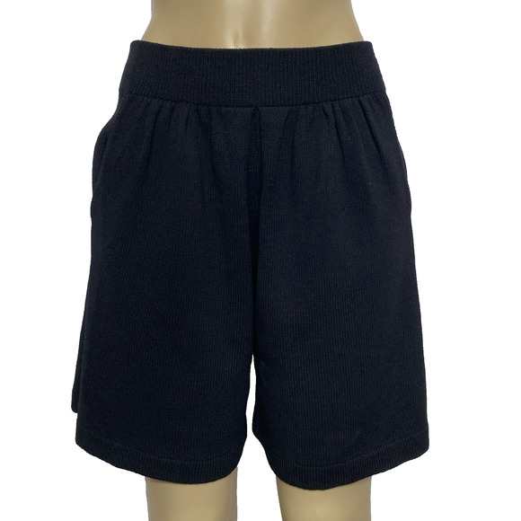 Vintage St John Santana Knit Shorts Skorts Black Wool Elastic Waist Pockets 4 S - Picture 1 of 6